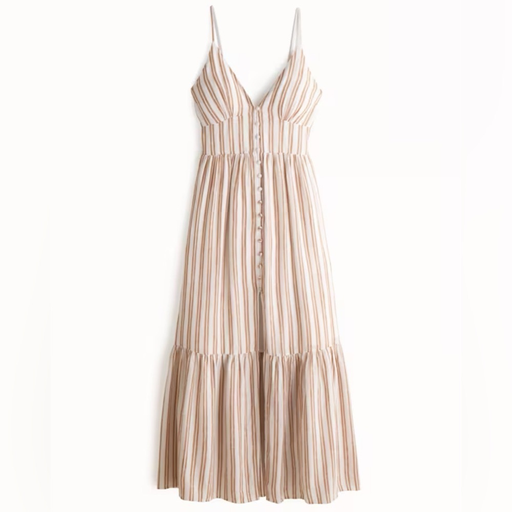 Abercrombie & Fitch Maxi Button Dress Linen Stripe Large